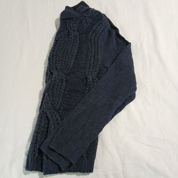 Joan Vass Small Navy Chunky-Cable-Knit Long-Sleeved Sweater Wool Blend - Picture 9 of 14